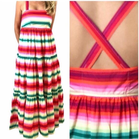 J Crew Rainbow Striped Tiered Maxi Dress| Size 4 - Picture 1 of 9